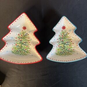 Pioneer Woman Candy Cookie Dish Nesting Set Christmas Tree Holiday Server 2"Deep